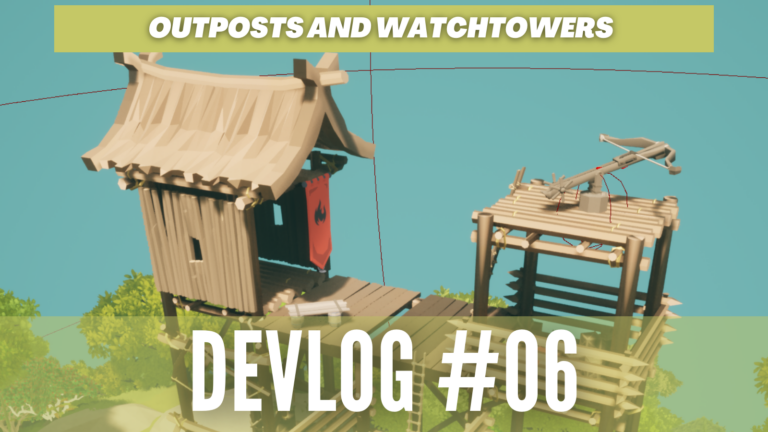 A wooden outpost watchtower with the title of the devblog written