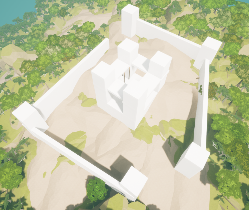 The rough block-out for a fortress layout.