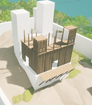 A test wooden fortress design with log walls.
