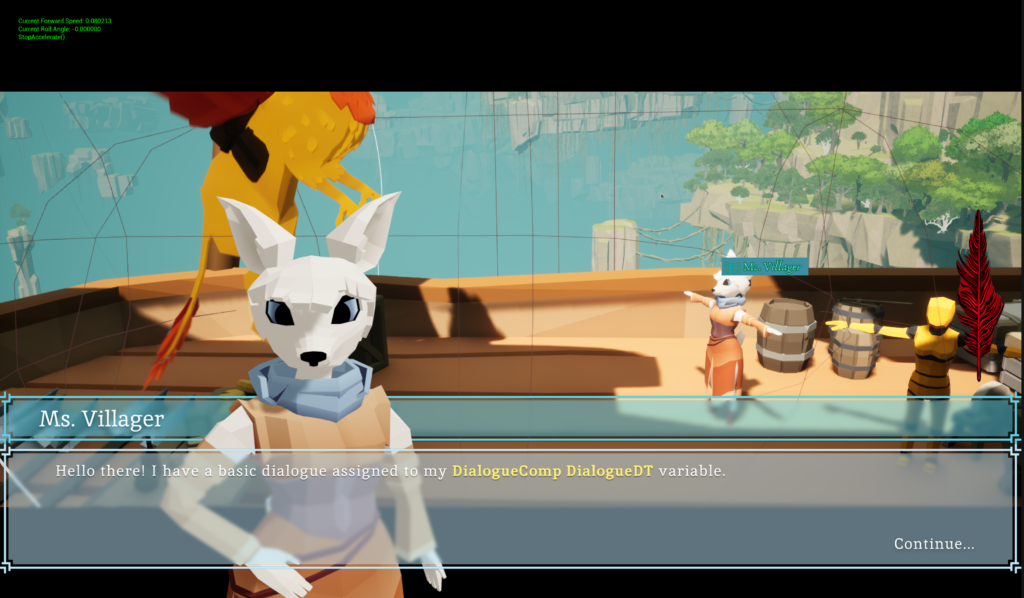 An in-game dialogue UI display.
